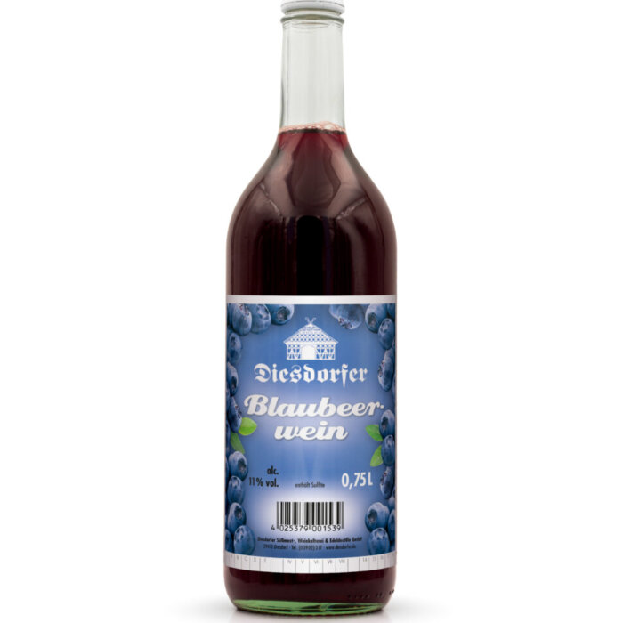 Blaubeerwein in 0,75 L Glasflasche