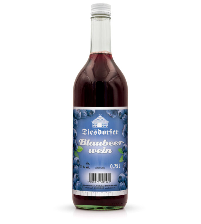 Blaubeerwein in 0,75 L Glasflasche